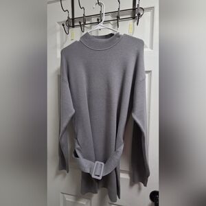 Gray Turtleneck Sweater With Matching Belt